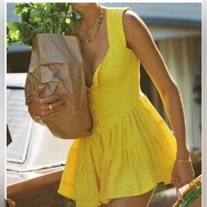 Vanessa Mooney rare yellow Elisabeth mini dress w shorts layer S new not tags